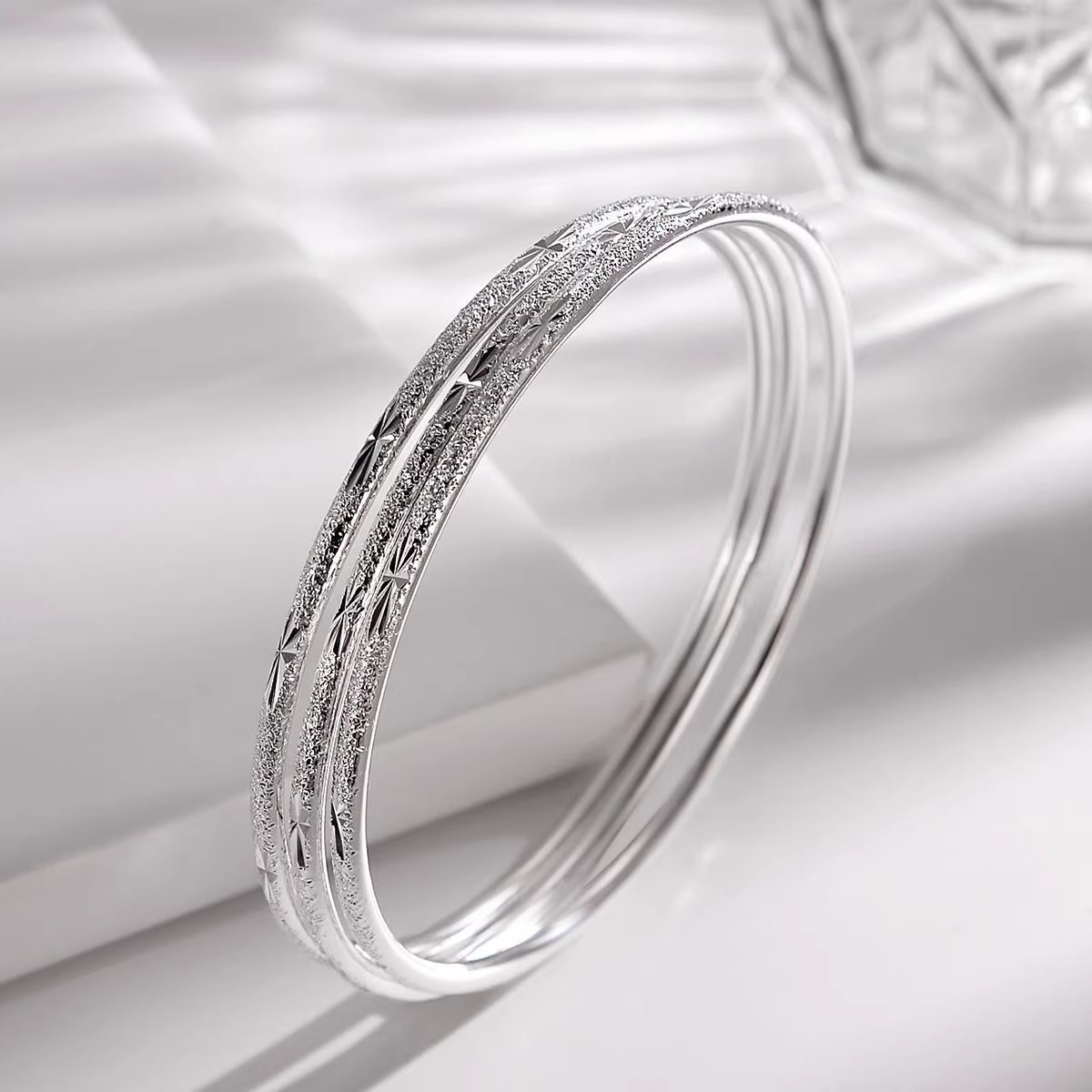 足银手镯 A55 银手镯女纯银实心三生三世满天星999.9足银镯子