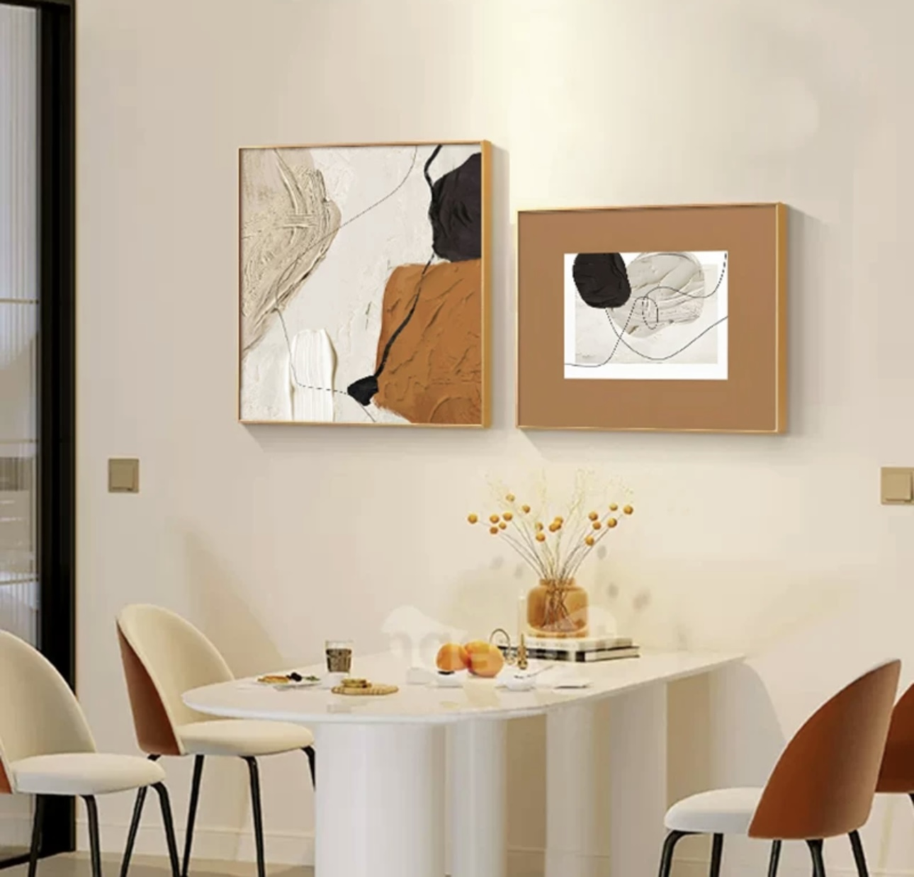 轻奢两联适合客厅餐厅装饰画奶油风餐厅玄关会所客厅挂画