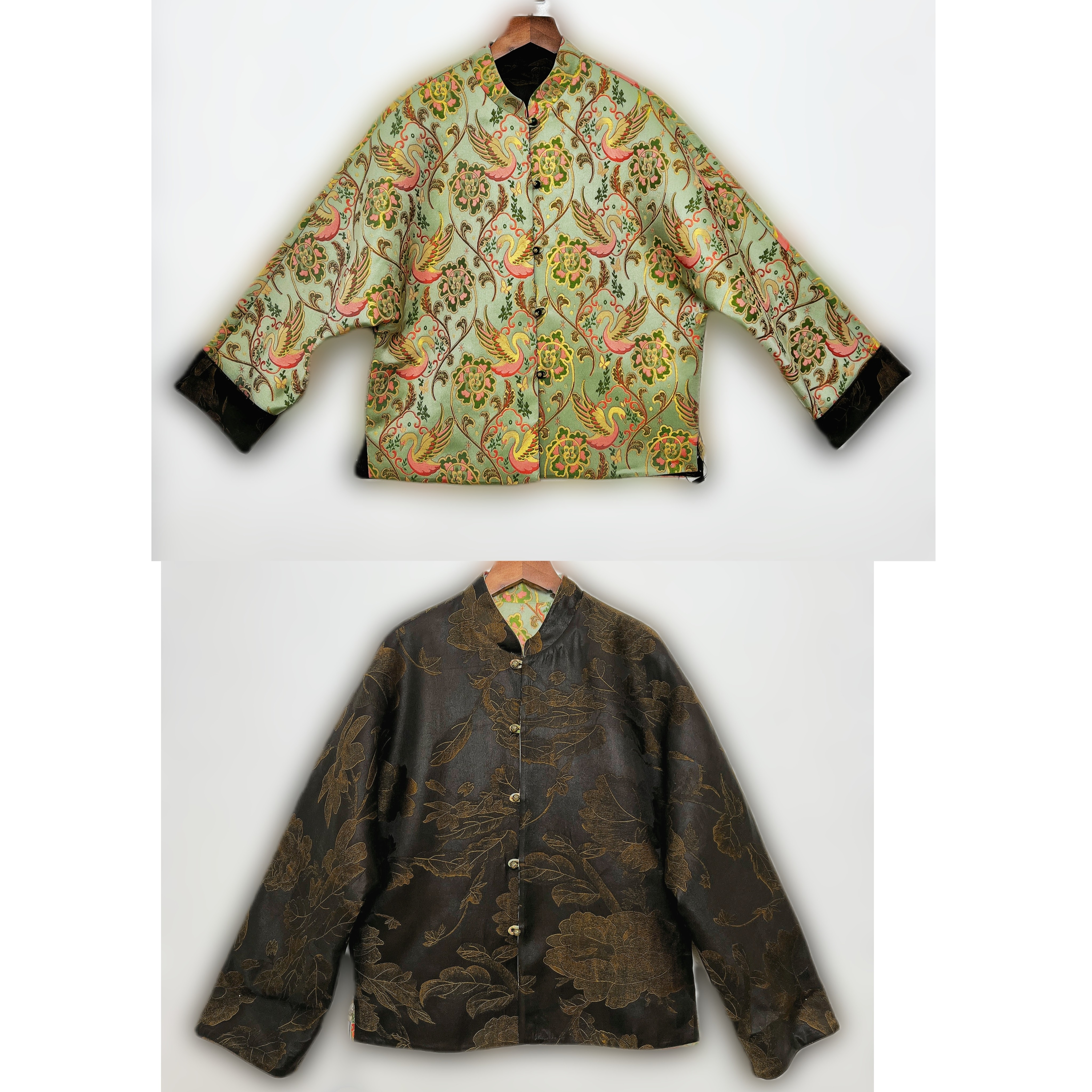 【100%桑蚕丝莲花天鹅湖双穿上衣】香云纱皮子重缎+宋锦外套dz152