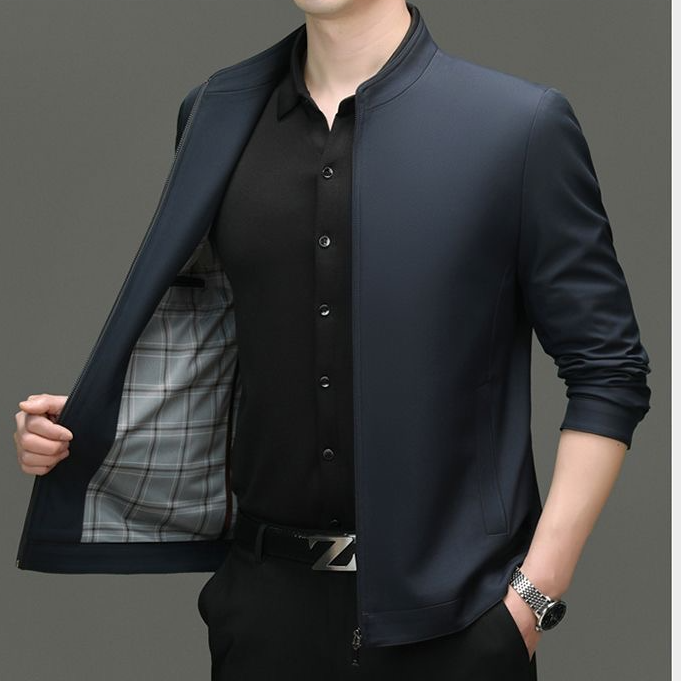 【培蒙】春秋夹克男士拉链立领简单百搭商务装中青老年不起球夹克