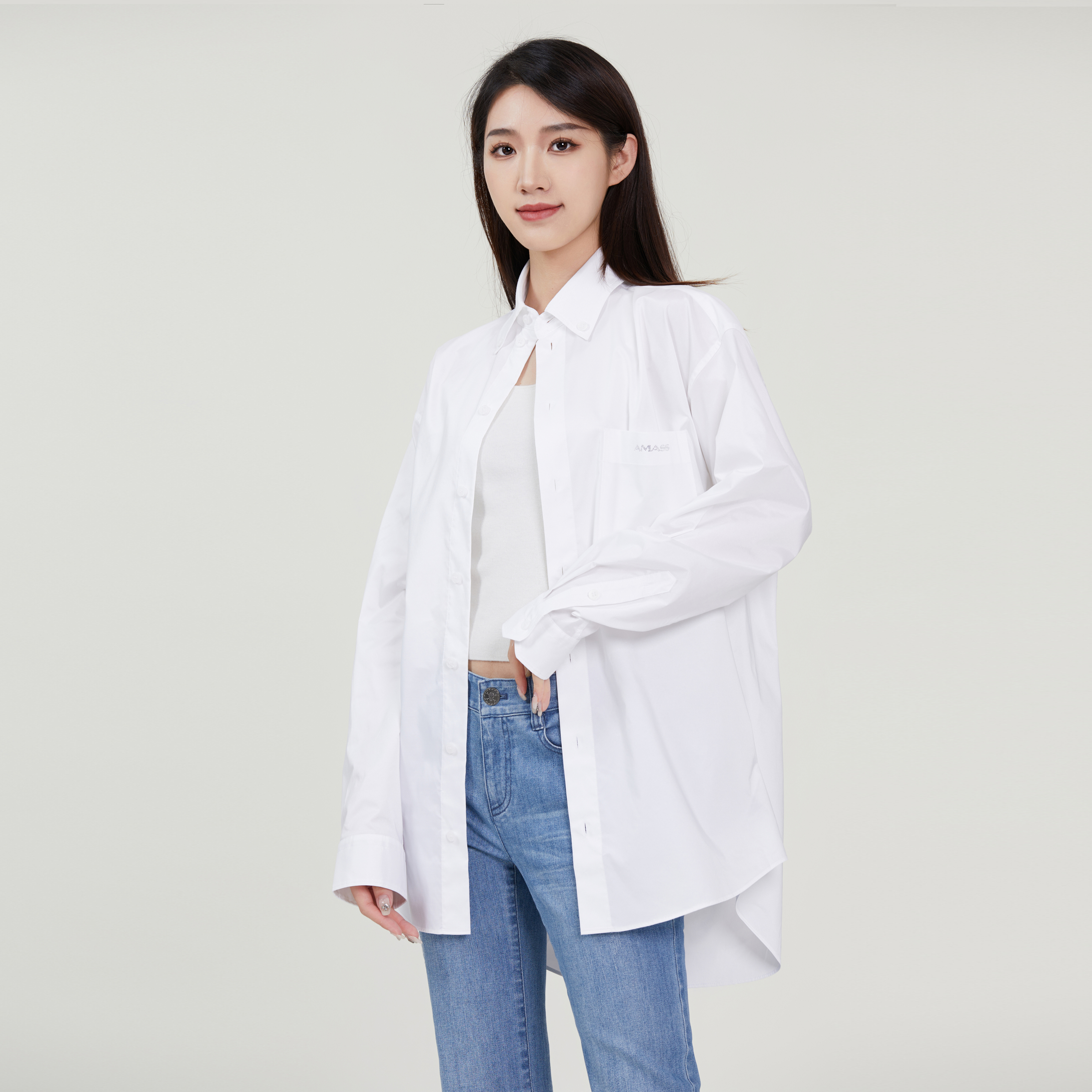 AMASS/阿玛施AMASS/阿玛施新款时尚先生镶钻潮流长袖衬衫 5300911