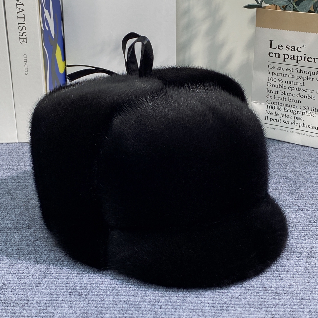 整皮水貂毛皮草男帽冬季中老年貂皮礼帽保暖护耳休闲整貂新四军帽