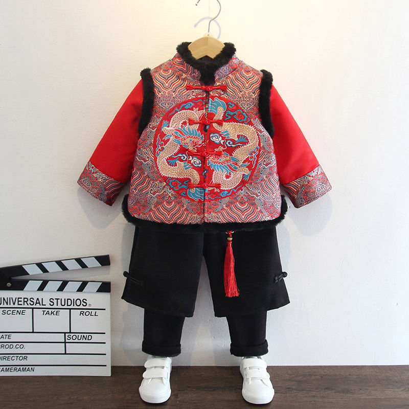巴拉拉吧男宝宝拜年服儿童唐装周岁礼服中国风古装汉服男童冬装过