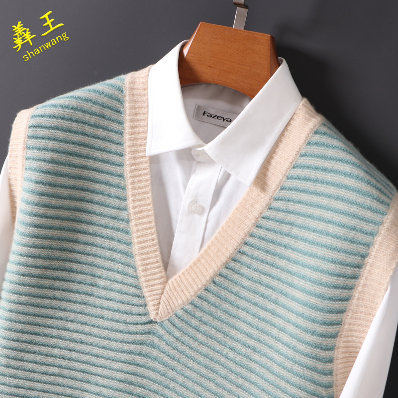 秋冬新款羊毛马甲男V领套头针织无袖打底衫宽松显瘦百搭毛衣坎肩