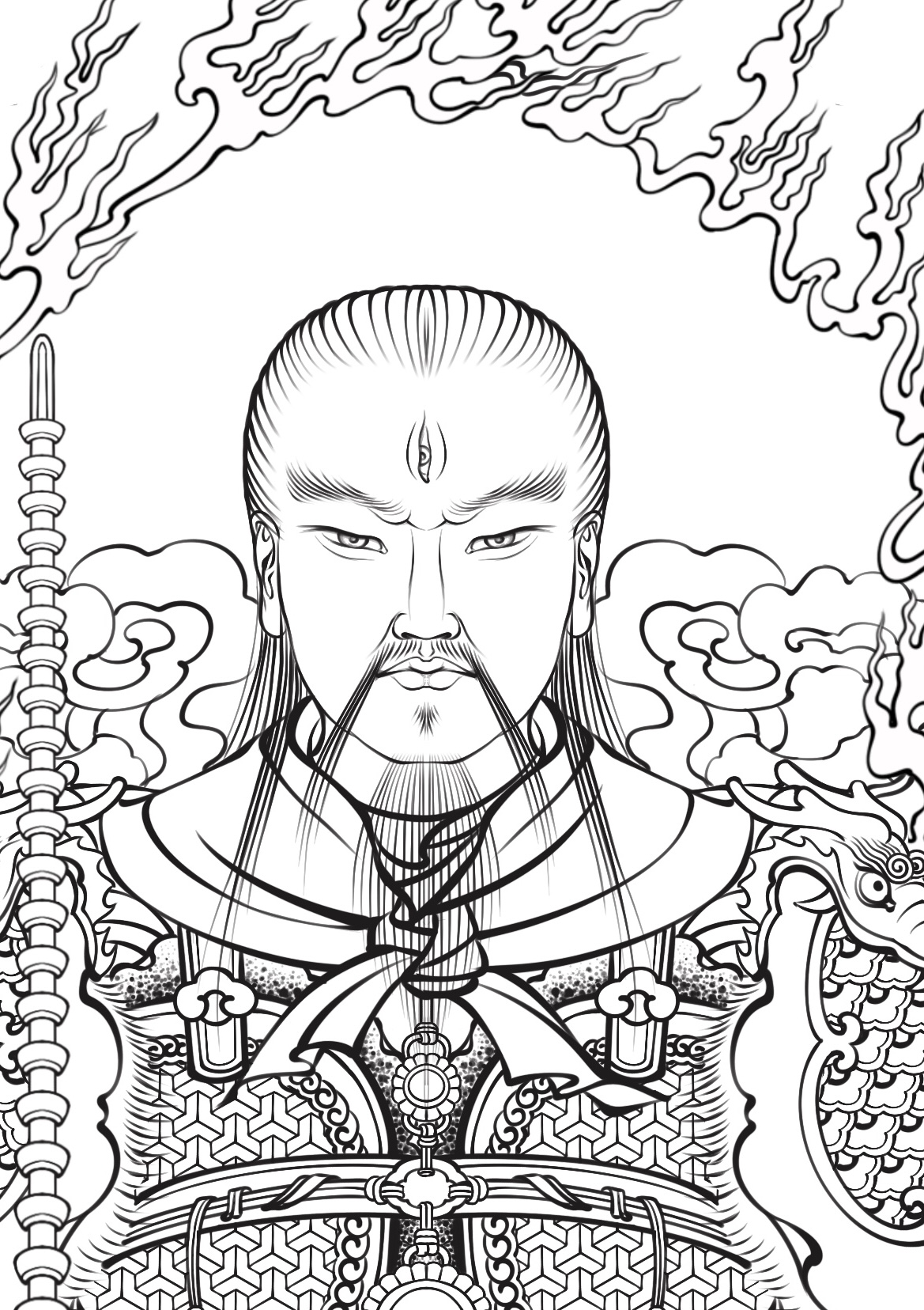 马国峰经年堂原创临摹底稿雷祖像 尺寸120X83 防水打印纸工笔人物