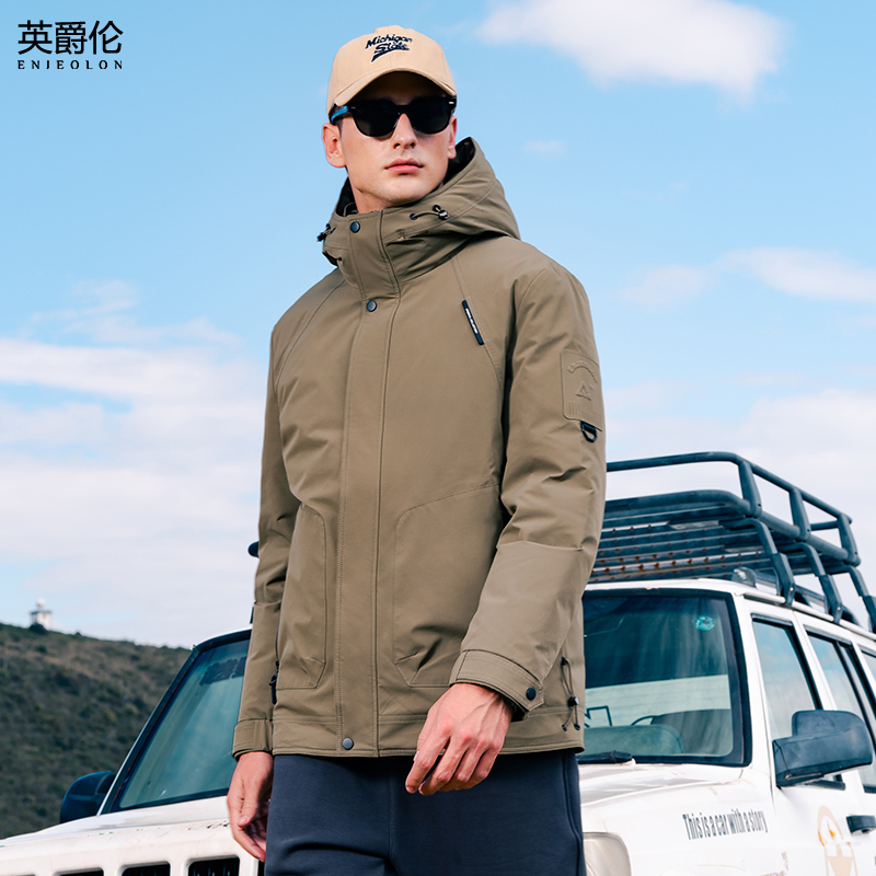 英爵伦90白鸭绒子连帽羽绒服男冬季新款保暖外套男士潮牌工装衣服