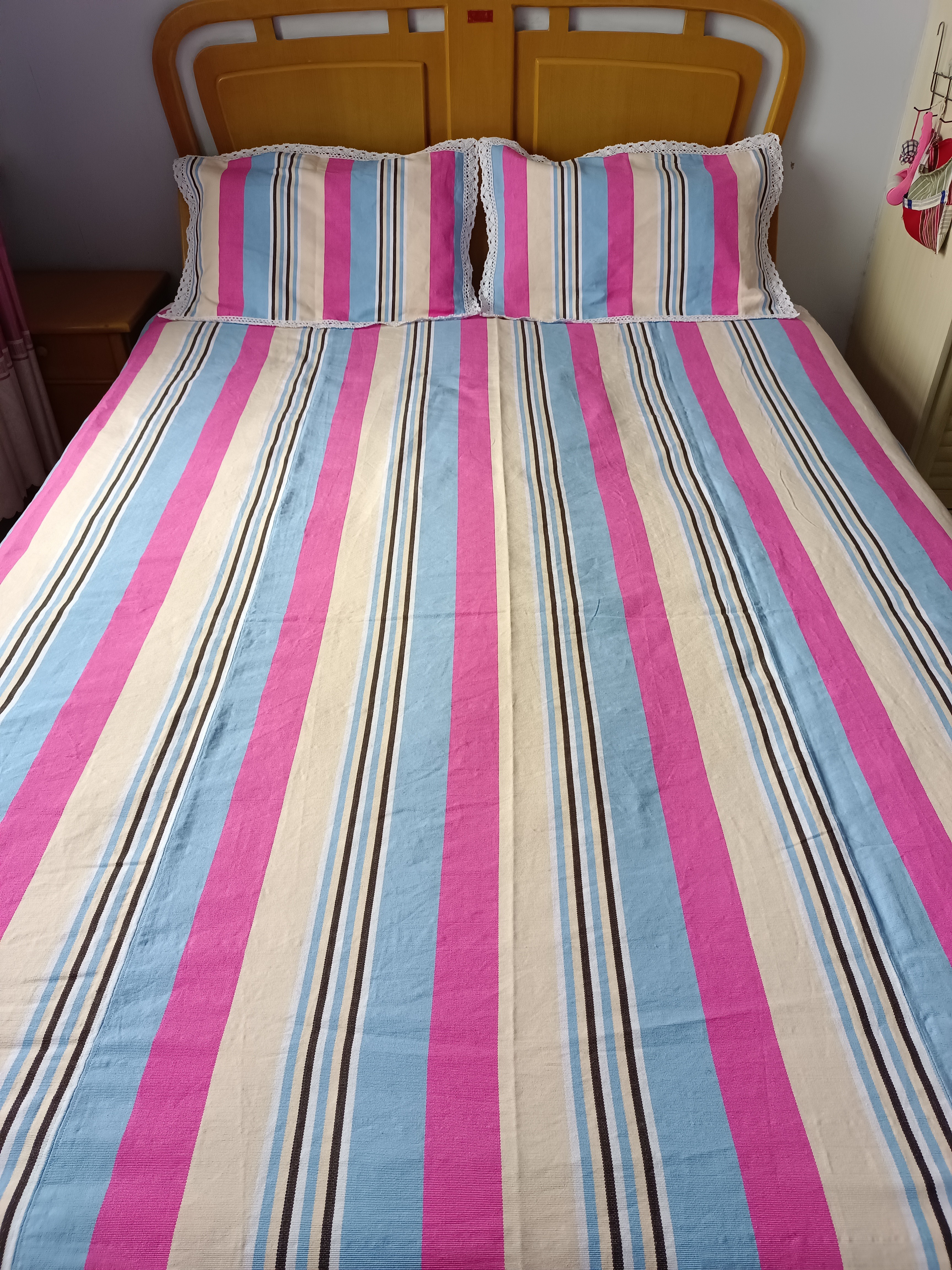 蓝彩条床单三件套（2.3米✘2.5米）