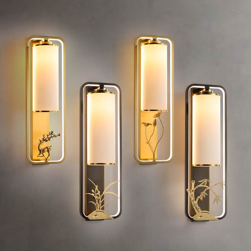 新中式全铜壁灯 珐琅彩客厅卧室背景墙过道轻奢灯具