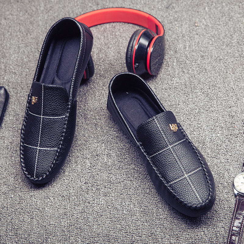 春季新款男鞋子男士休闲鞋低帮鞋格子豆豆鞋时尚潮流韩版潮鞋软底