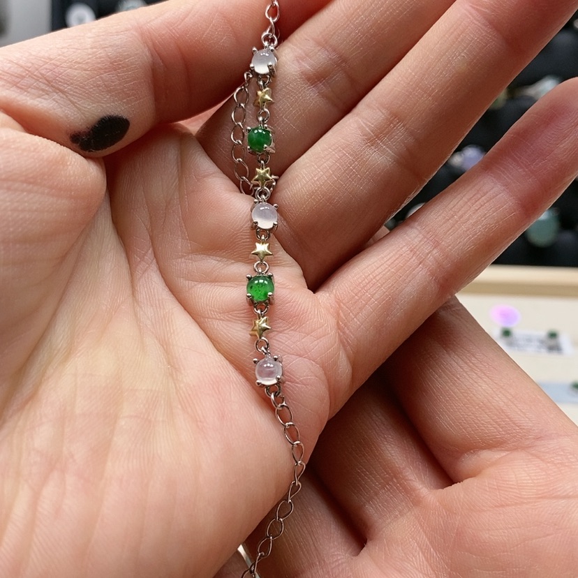 【闪购商品】翡翠手链银S925镶嵌L*伊