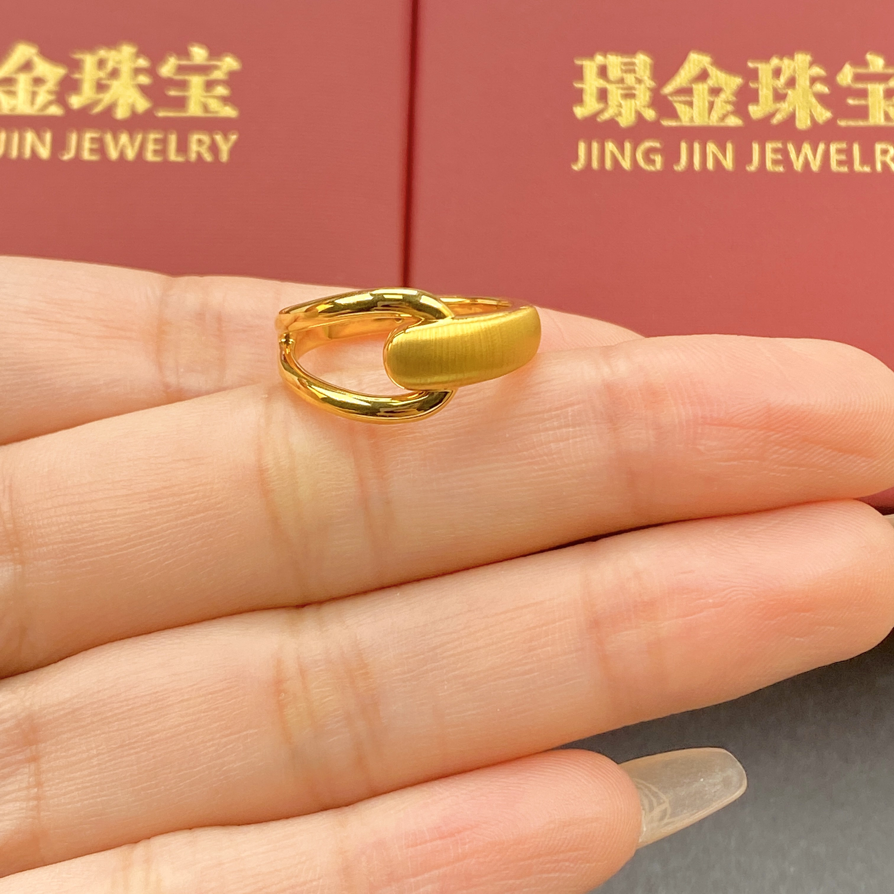 璟金珠宝足金999黄金5D拉丝AB几何戒指圈口可选（码偏小建议大一码