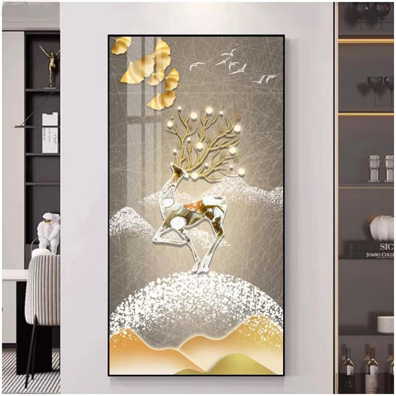 现代轻奢星空麋鹿玄关画高档挂画设计大气客厅平面环保镶钻装饰画