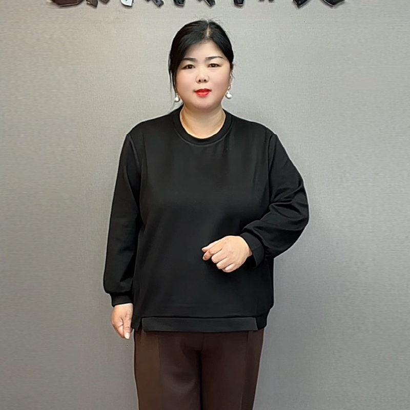 卫衣女秋冬新款240斤中年妈妈女装宽松大码休闲圆领无帽上衣外套