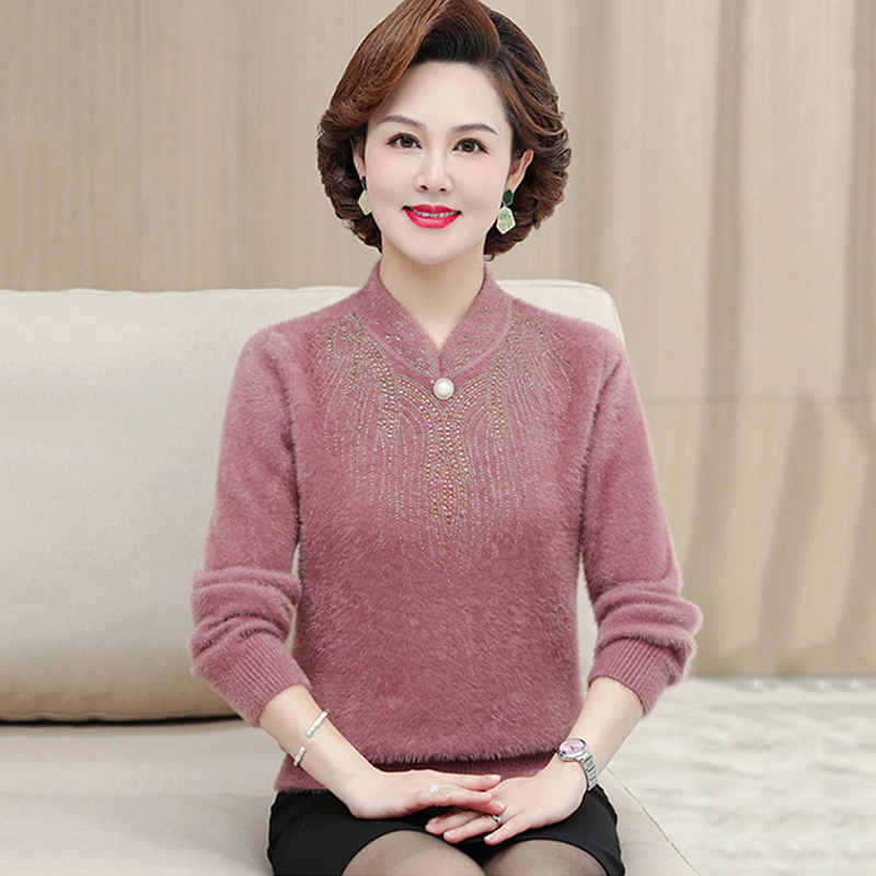 【擎苍鹰】中老年女装仿貂绒毛衣妈妈针织衫秋冬70-80岁老太太毛衣
