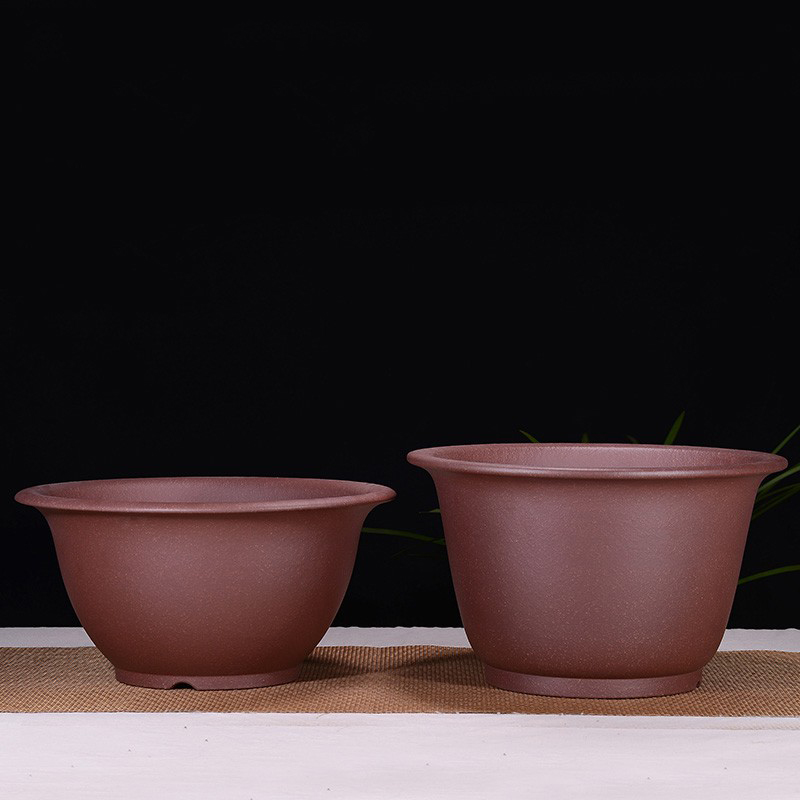 壶盆皆友金钟兰花盆紫砂盆景盆圆型大型精品大口径深盆原矿老紫泥