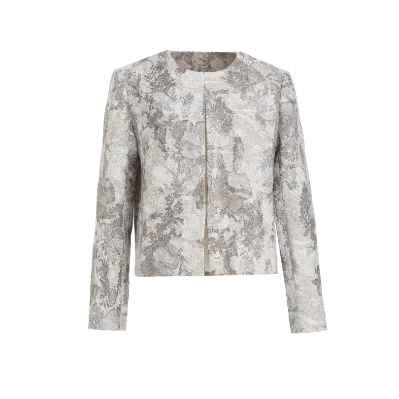 春季新款圆领短外套气质长袖时尚印花设计师