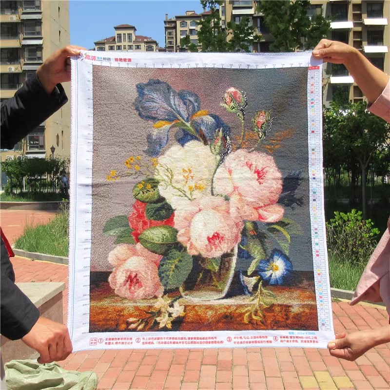 纯手工十字绣成品娇艳欲滴油画花瓶新款客厅卧室走廊挂画已绣好的