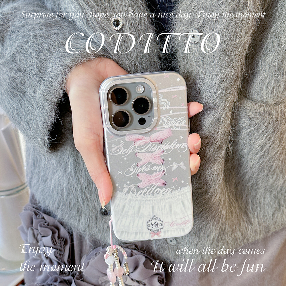coditto银灰蕾丝电镀磨砂手机壳适用iPhone16 15 14 13promax甜美