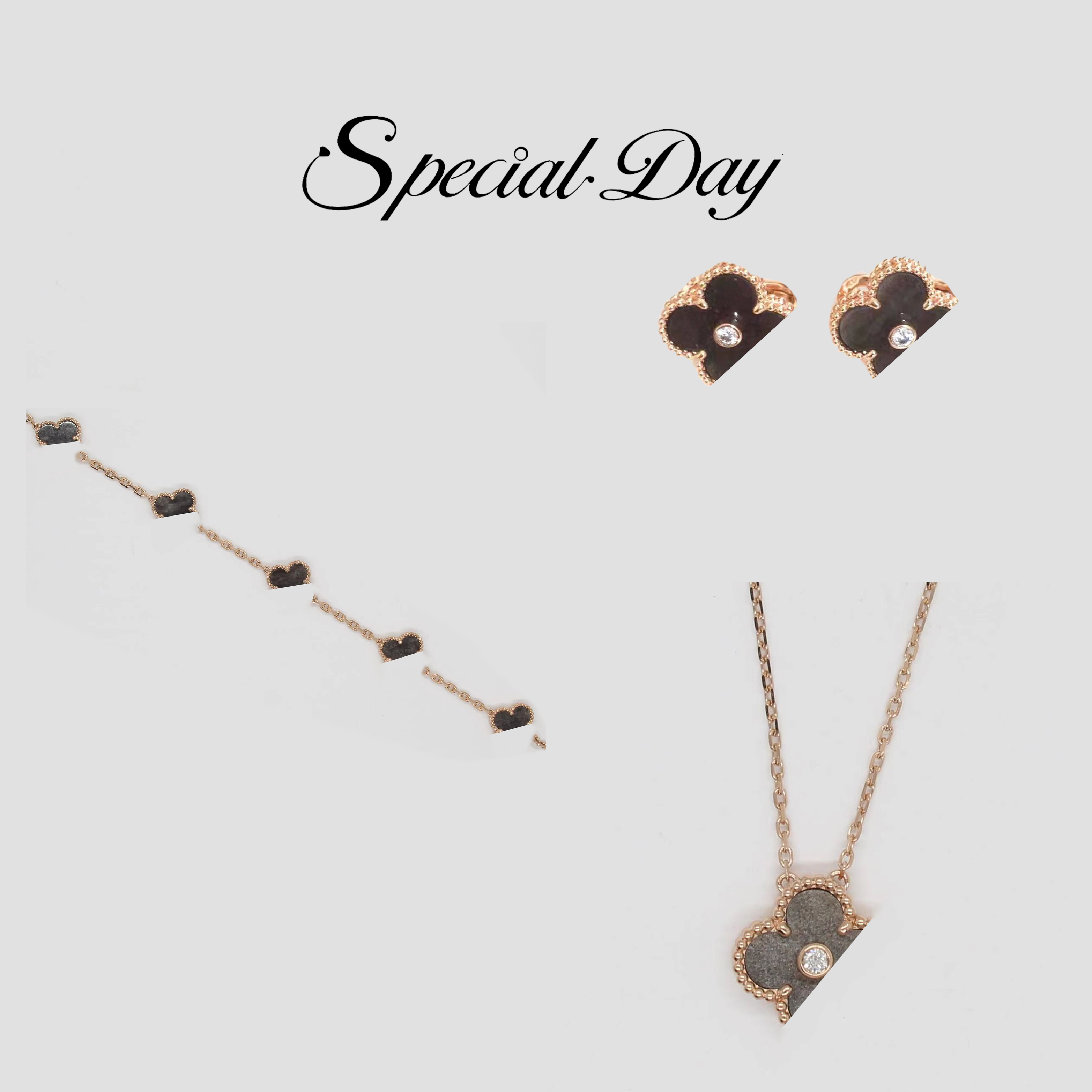 SPECIAL DAY 925银手链 四叶花圣诞款限量银灰耀石项链、手链、耳拍
