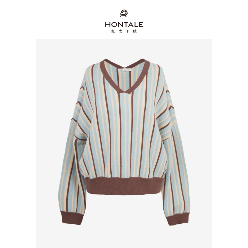 V领条纹时尚拼色女上衣121ZW040