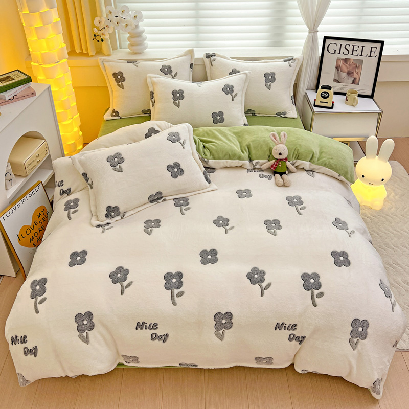 牛奶绒双面绒四件套加厚宿舍学生单人双人开学季加绒被毛绒印花
