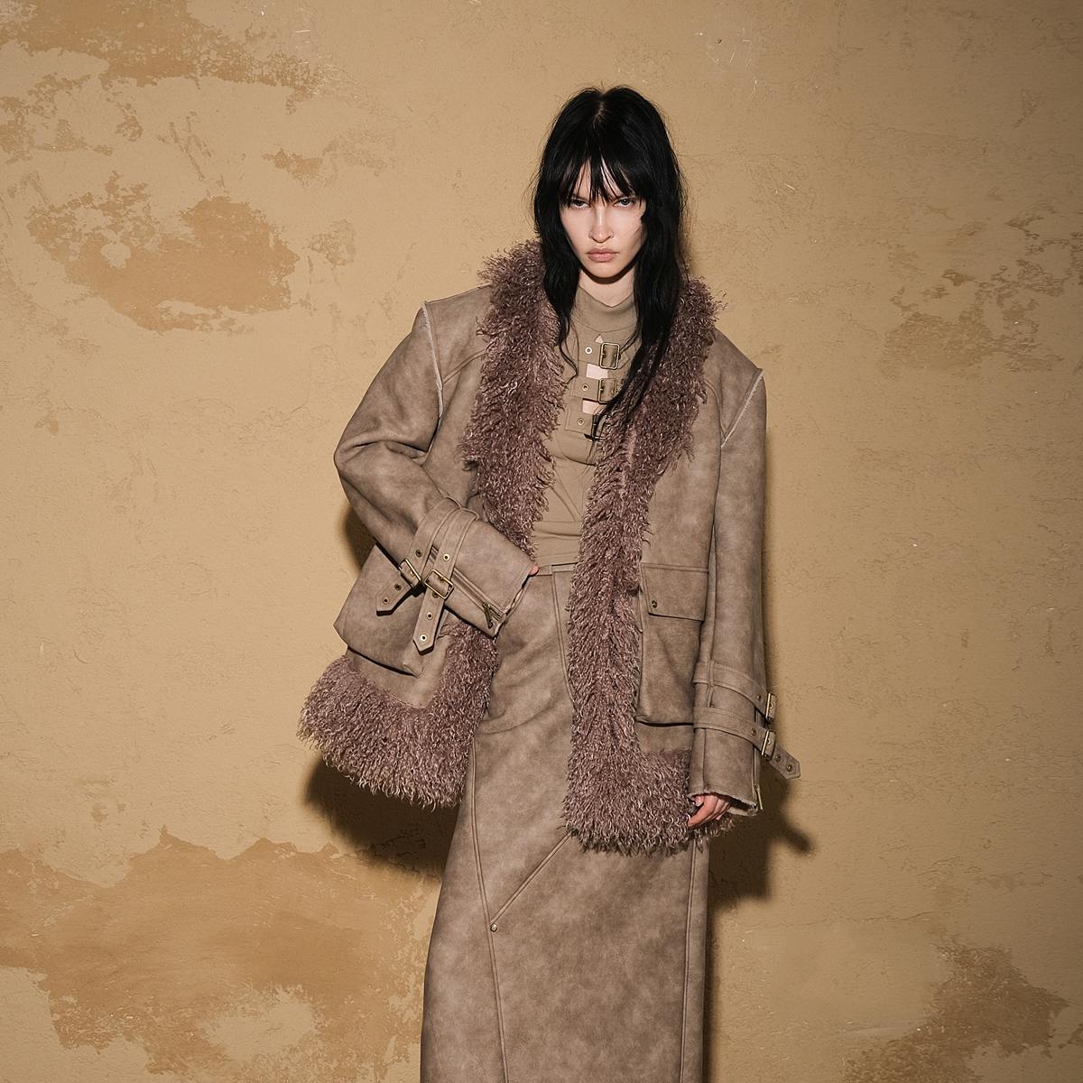 NORTH NODE原创设计毛毛拼接皮衣厚外套