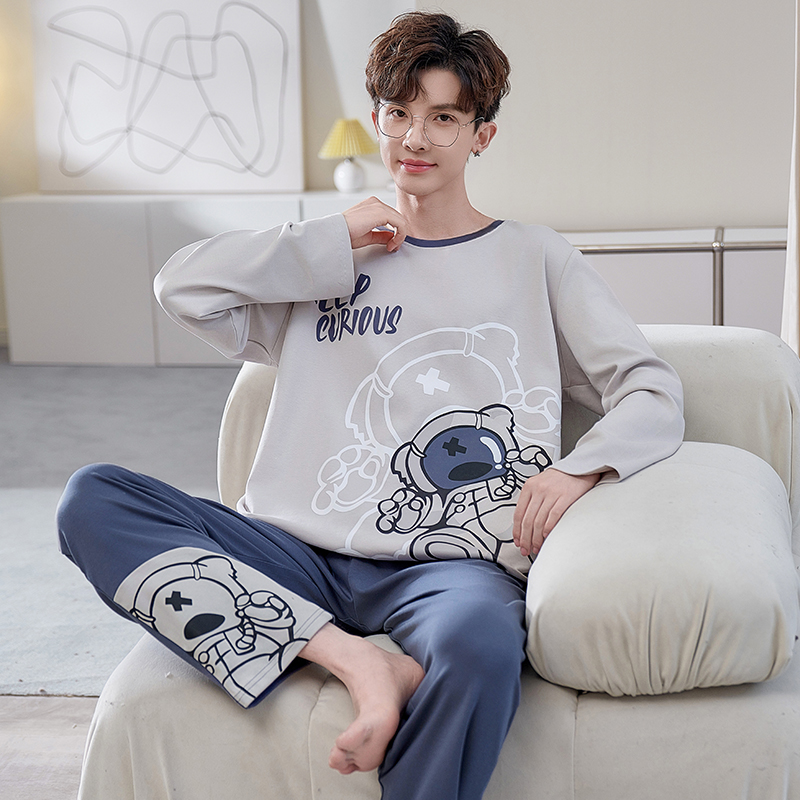 YUZHAOLIN/俞兆林时尚休闲圆领男士大童长袖纯棉居家睡衣秋款套装