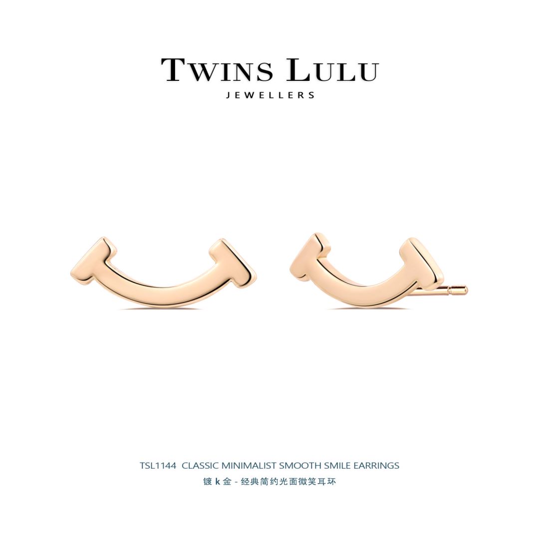 铜合金合成锆石耳饰 时尚小众百搭轻奢简约设计微笑耳环TSL1144