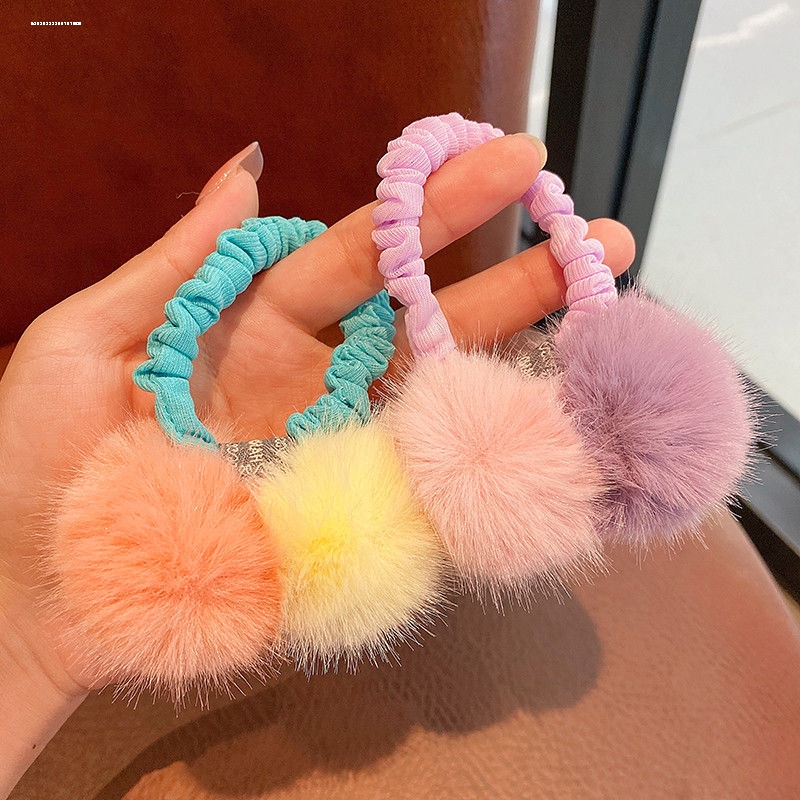 双毛球发绳简约新款弹性好百搭少女小众皮筋耐用高马尾设计发饰