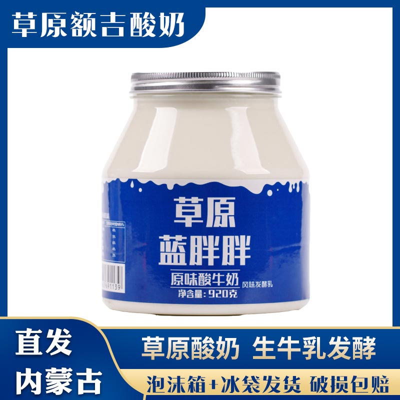 内蒙古草原额吉内蒙纯酸奶草原蓝胖胖920g大桶发酵乳