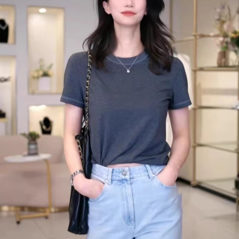 商场同款短袖纯色吸汗T恤时尚休闲棉t恤显瘦百搭半袖夏季5301025