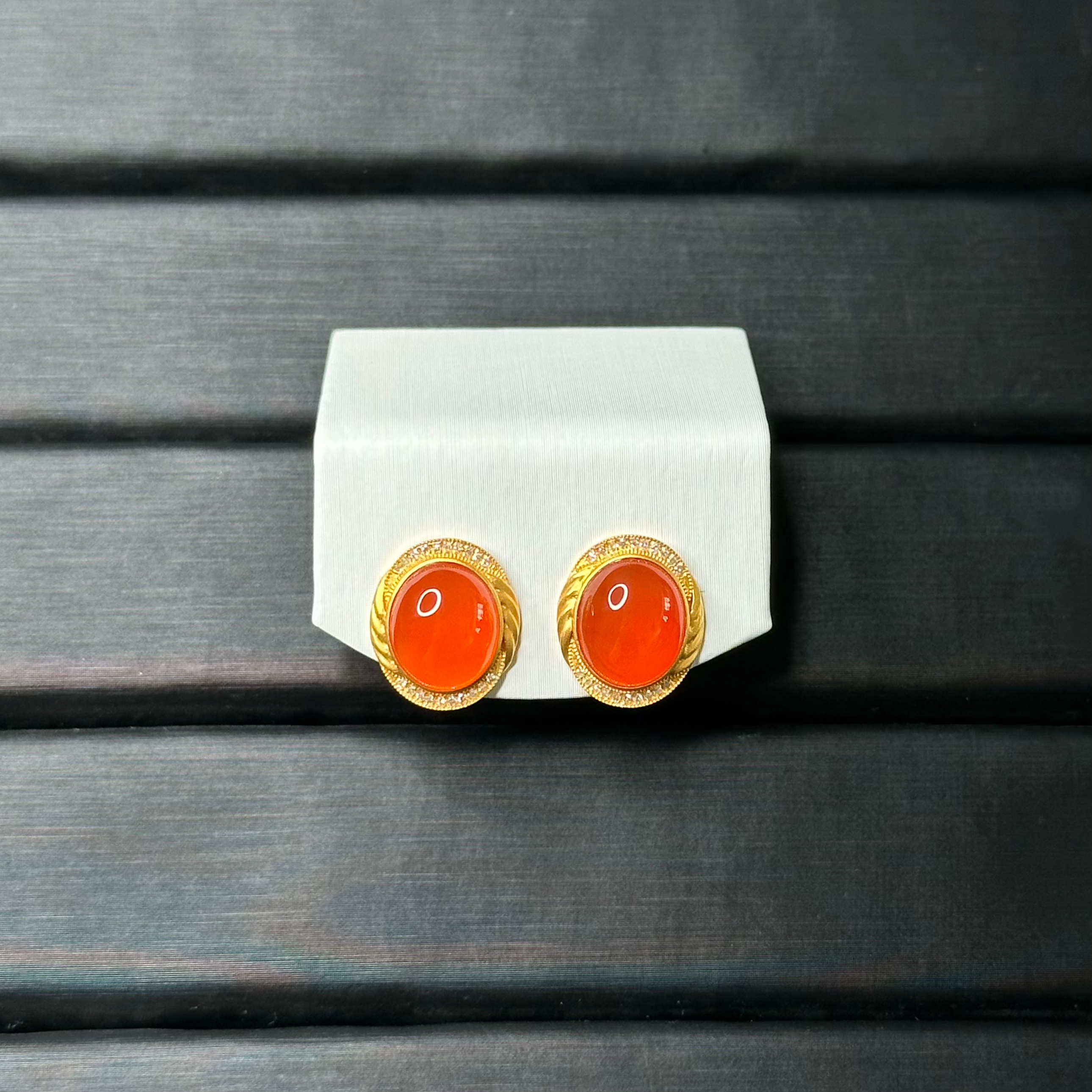 【玉珍缘】天然南红18K金镶嵌耳钉珠珠简约款