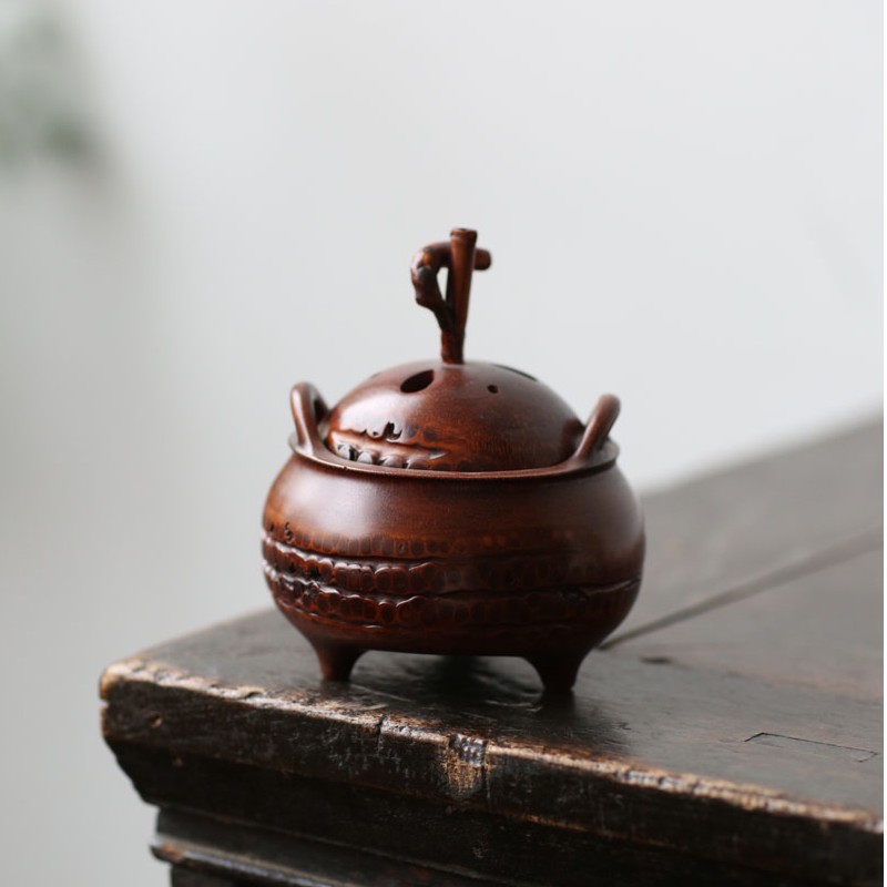 茶室香炉香薰 竹根香炉 创意摆件 茶道零配整木雕刻收藏精品文玩