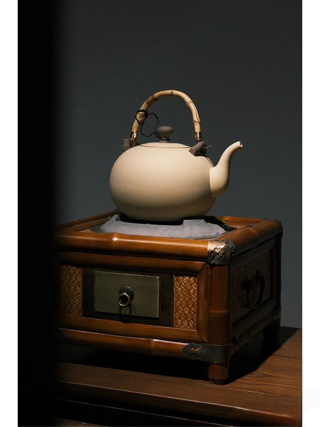 围炉煮茶炉 大号仿古竹制炭火炉泡茶铁壶加热炉家用温茶炉