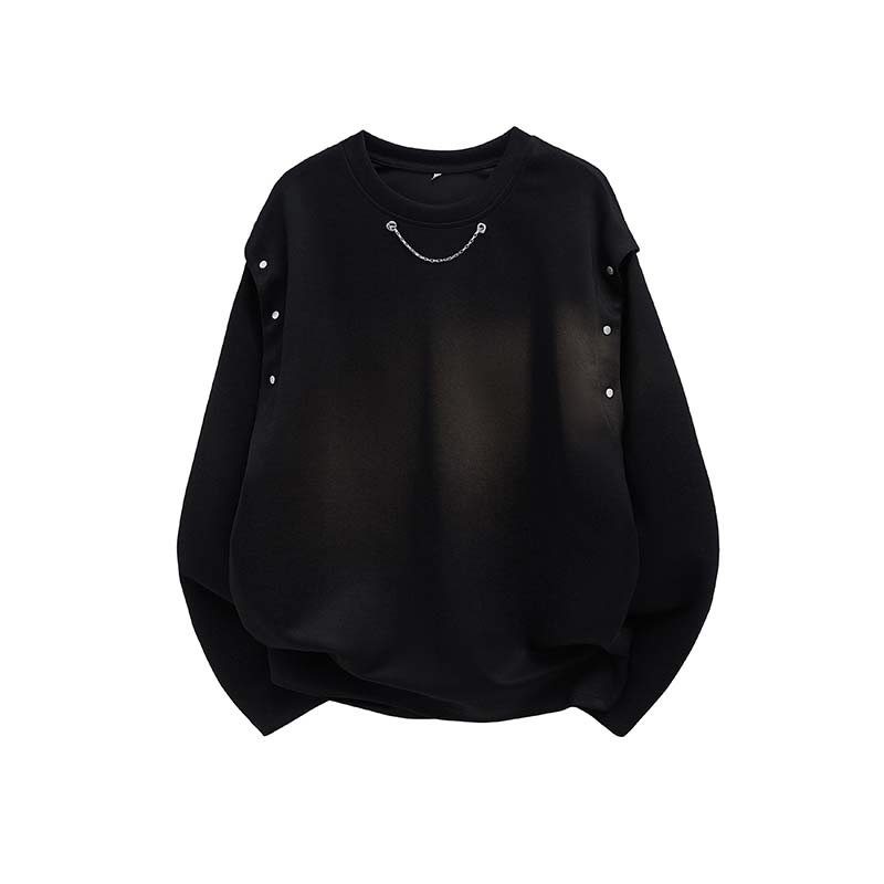 PLQV秋季2025港风新款高街痞帅打底衫长袖袖子可拆卸两穿卫衣百搭