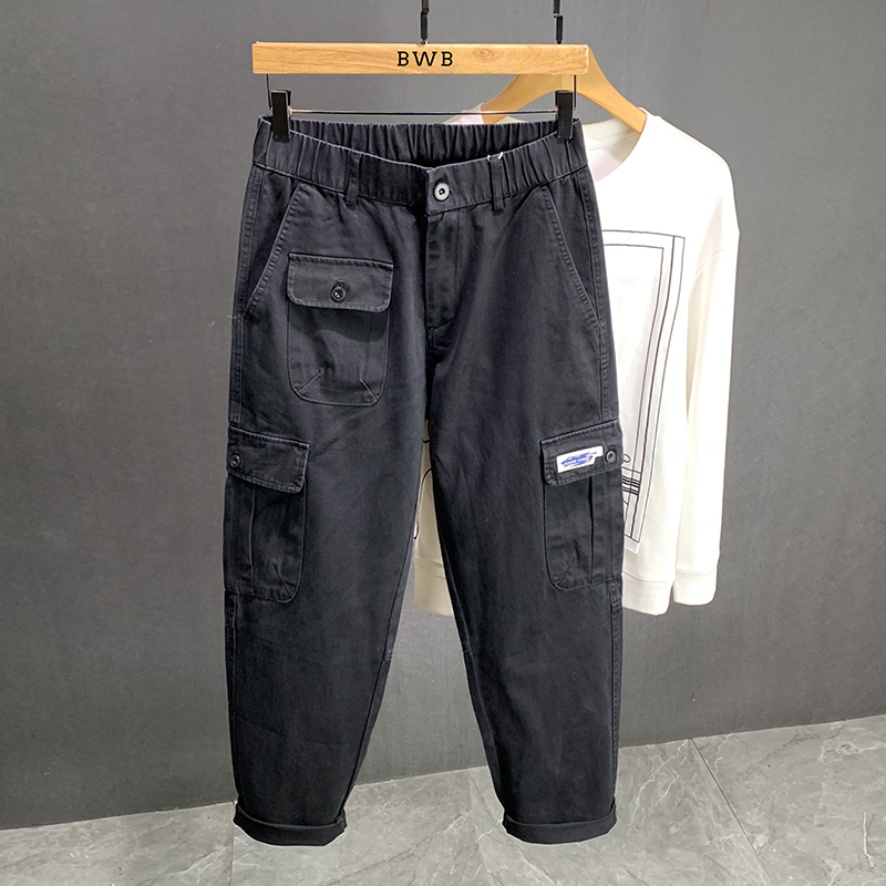 高街潮牌黑色工装裤男春秋款宽松直筒休闲裤新款美式纯棉哈伦裤子