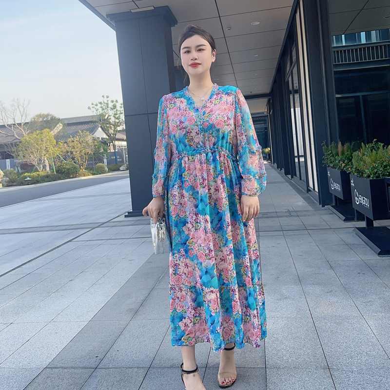 【巨显瘦】别格秀大码真丝连衣裙桑蚕丝长裙夏装新款胖mm大码女装