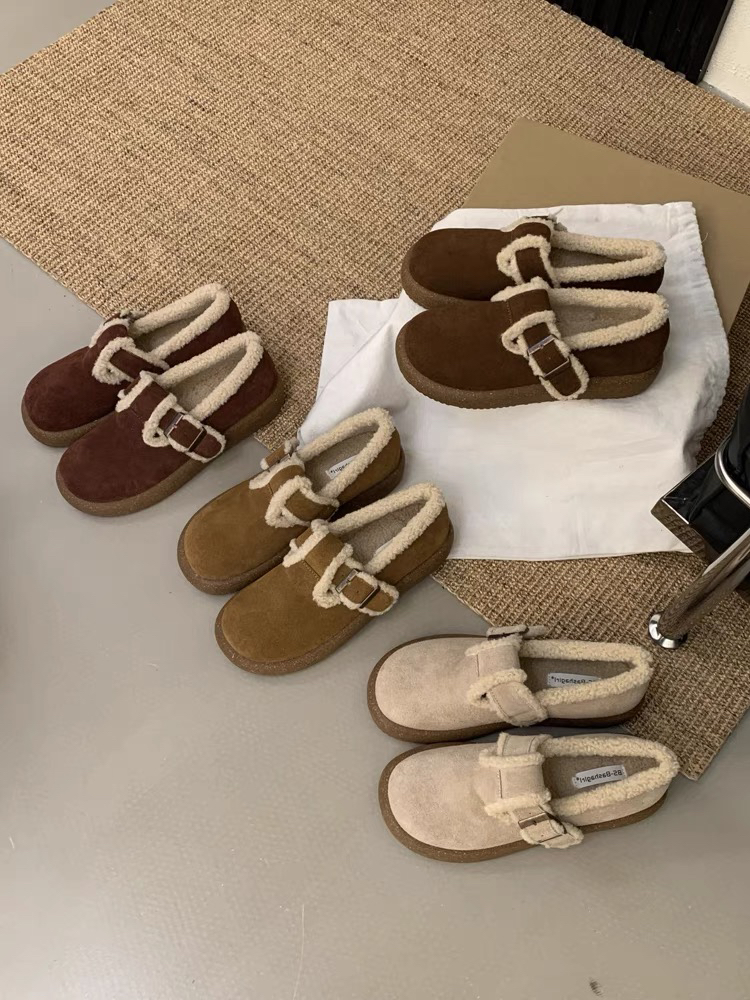 新疆（3厘米）丑萌勃肯鞋女加绒乐福鞋2024年秋冬厚底雪地靴861-2