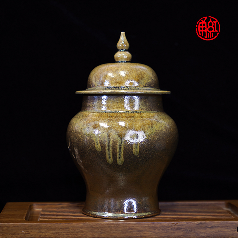 云南通红陶瓷柴烧创意精美中式茶道纯手工复古家用全手工茶叶罐