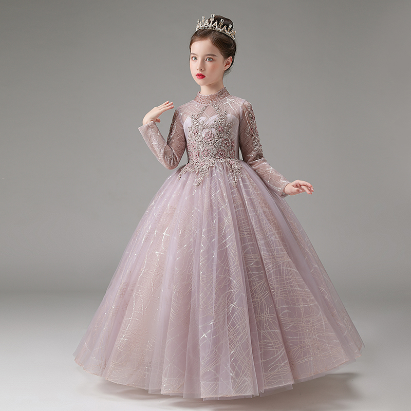 儿童礼服公主裙生日高级感秋冬长袖女童主持人钢琴演出服花童婚纱