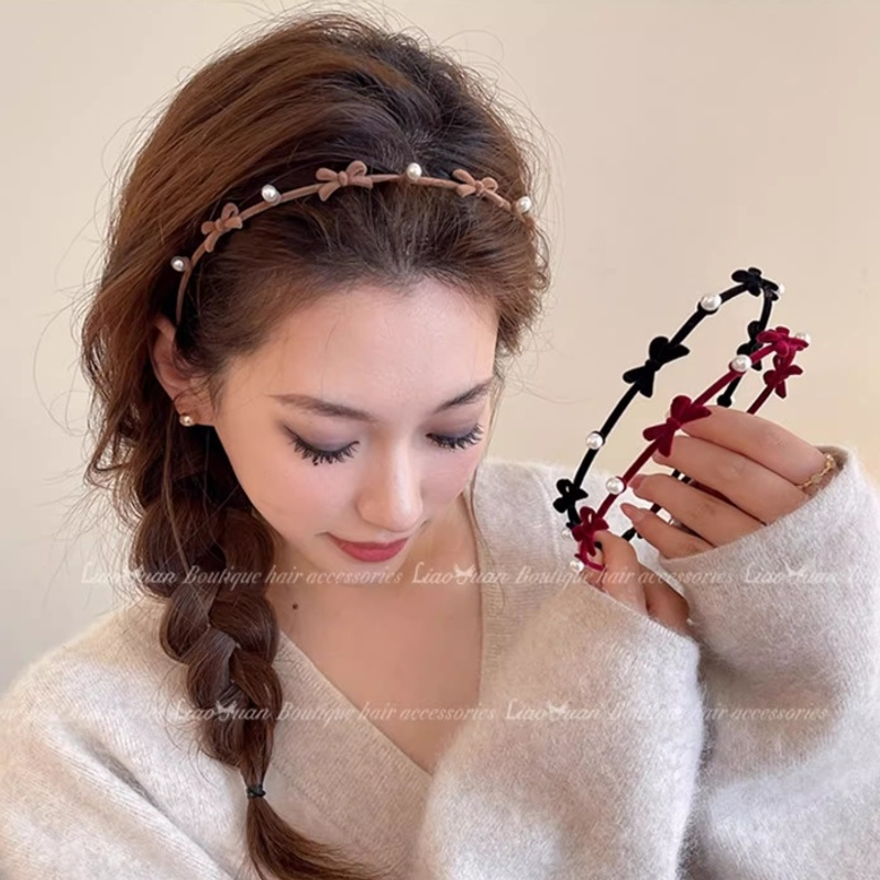 精致点缀红色蝴蝶结细发卡发箍女秋冬高级感头箍2023新款百搭头饰