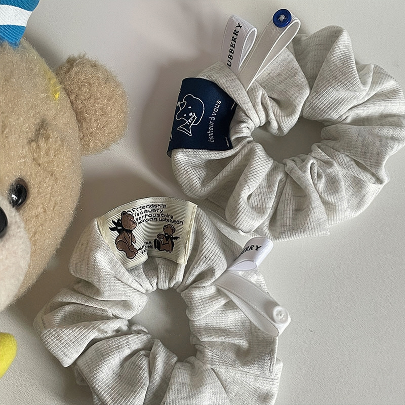 小鱼转晴啦~韩国ins风标签小熊燕麦大肠发圈手工制作扎发头绳发饰