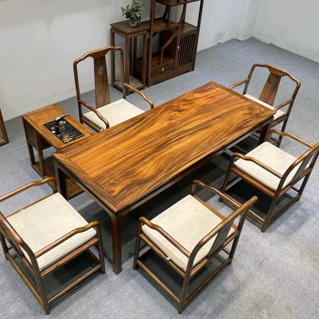 马蹄茶桌新中式南美胡桃木办公桌子实木平面小户型泡茶阳台休闲桌