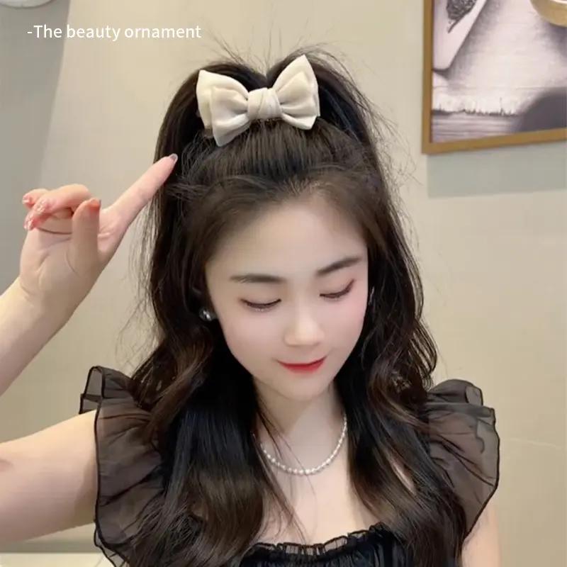 网纱蝴蝶结抓夹发量少盘发丸子头后脑勺小号发卡高马尾夹子头饰