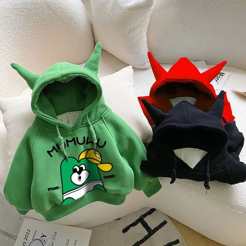 保暖儿童秋冬季男女童加绒连帽一体绒宽松卫衣韩版中小童宝宝棉质