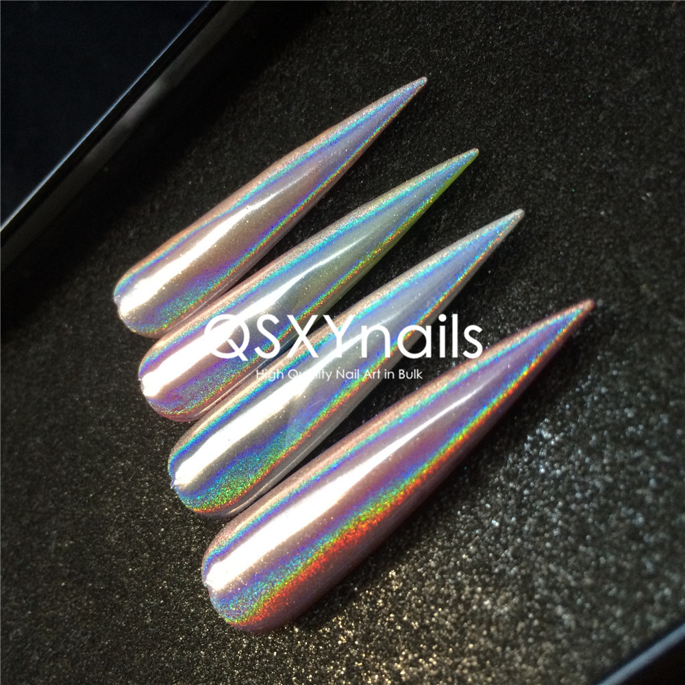 高品质七彩镭射粉闪亮银孔雀魔镜粉变色独角兽线性彩虹指甲镜面粉