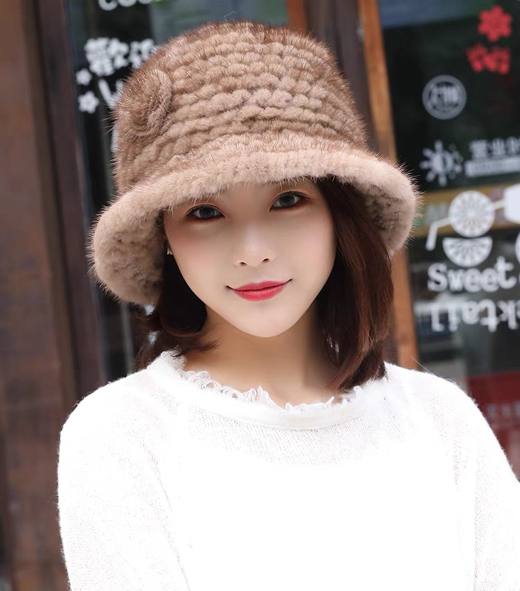 冬季帽女士水貂毛编织皮草帽子女秋冬季保暖貂皮保暖渔夫帽女
