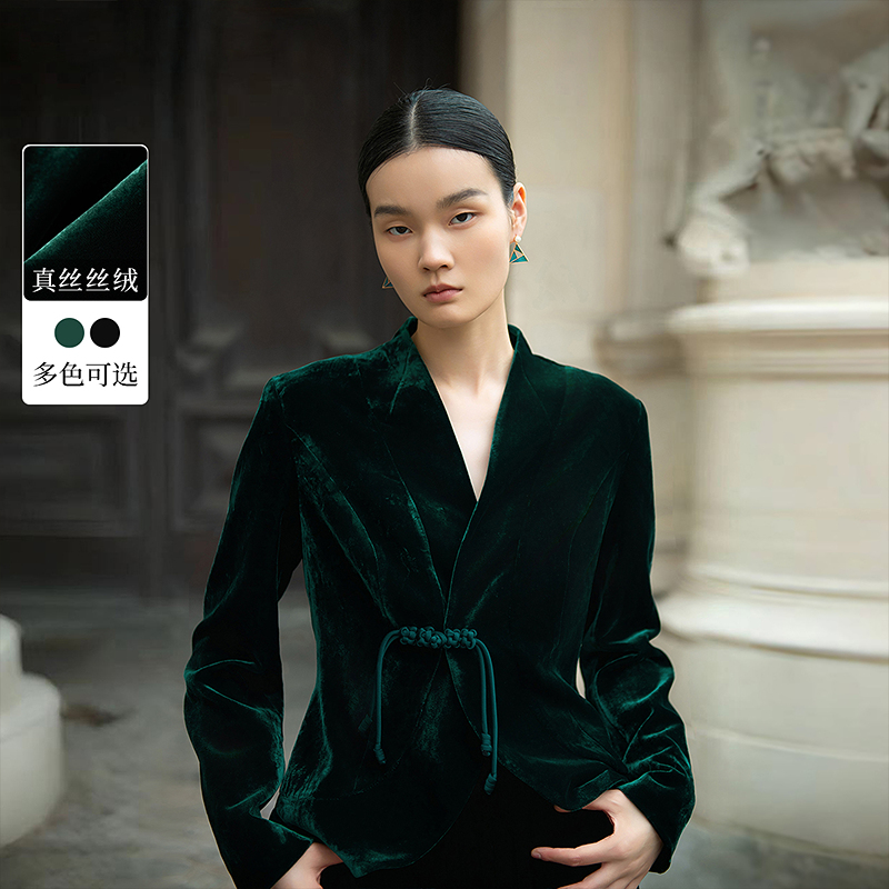 【丝绒绮梦】生活在左丝绒小西装多色复古优雅修身显瘦秋季1943211