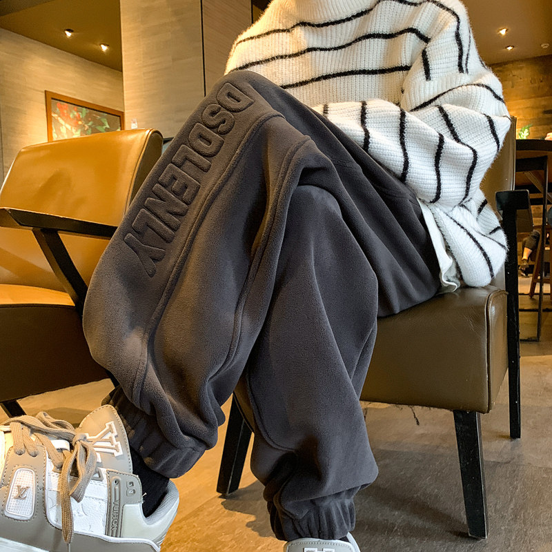重磅双面奥粒绒卫裤男冬季加绒加厚宽松休闲束脚潮牌男秋冬款裤子