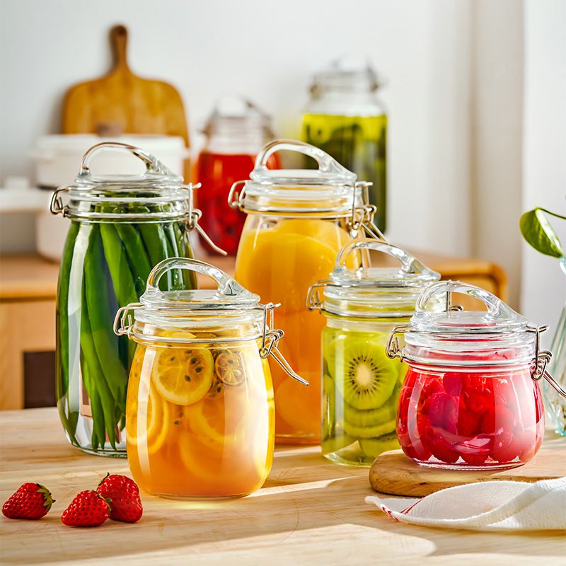 带把手密封罐咸菜罐泡酒自制泡菜坛罐储物罐带盖玻璃瓶加厚蜂蜜罐